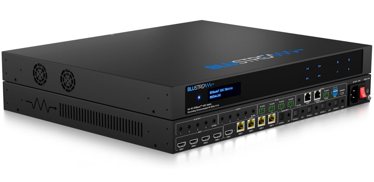 BluStream 4x4 HDBaseT™ ARC Matrix Supporting Uncompressed 4K 60Hz 4:4:4 | HMX44-18G-KIT