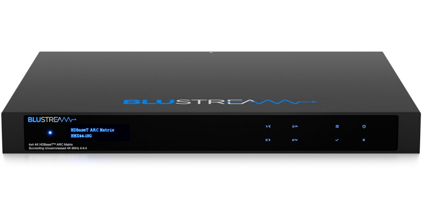 BluStream 4x4 HDBaseT™ ARC Matrix Supporting Uncompressed 4K 60Hz 4:4:4 | HMX44-18G-KIT