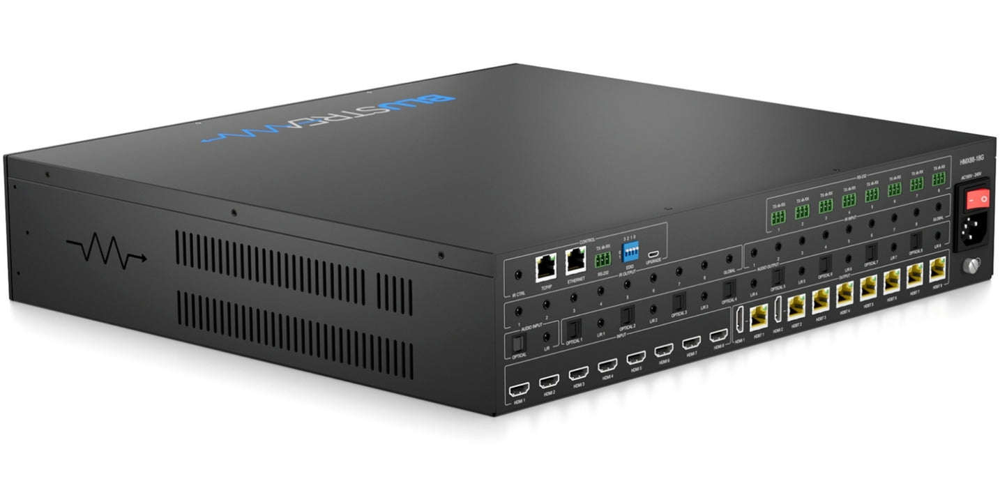 BluStream 8x8 HDBaseT™ ARC Matrix Supporting Uncompressed 4K 60Hz 4:4:4 | HMX88-18G Matrix Switcher BluStream