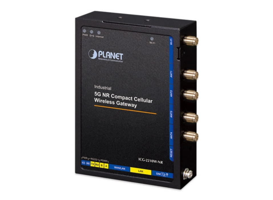 Planet Industrial 5G NR Compact Cellular Wireless Gateway with 2-Port 10/100/1000T | ICG-2210W-NR-EU Gateways/Controllers Planet