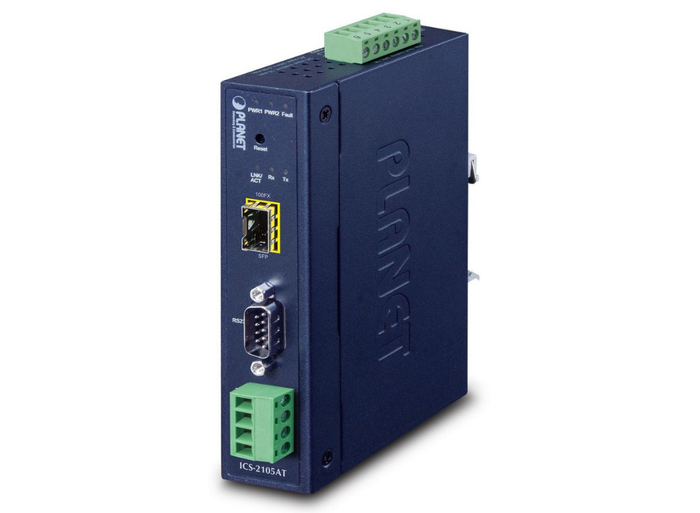 Planet Industrial 1-port RS232/422/485 Serial Device Server with 1-Port 100BASE-FX SFP Gateway Planet