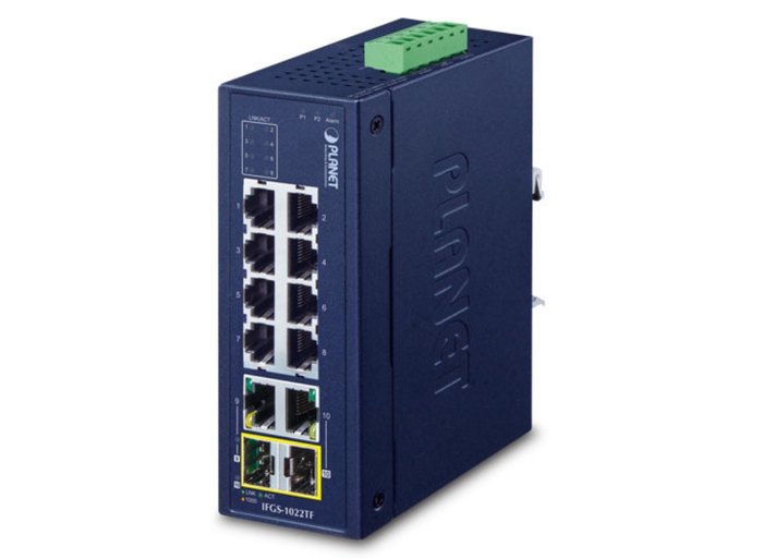 Planet Industrial 8-Port 10/100TX + 2-Port Gigabit TP/SFP Combo Ethernet Switch | IFGS-1022TF Network Switch Planet