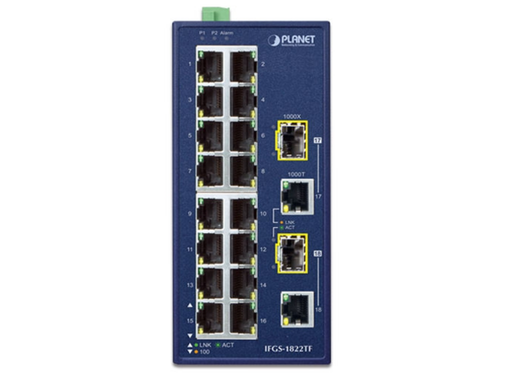 Planet Industrial 16-Port 10/100TX + 2-Port Gigabit TP/SFP Combo Ethernet Switch | IFGS-1822TF Planet Network Switches Planet