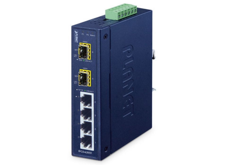 Planet Industrial 4-Port 10/100TX + 2-Port 1000X SFP Ring Ethernet Switch | IFGS-620TF Planet Network Switches Planet