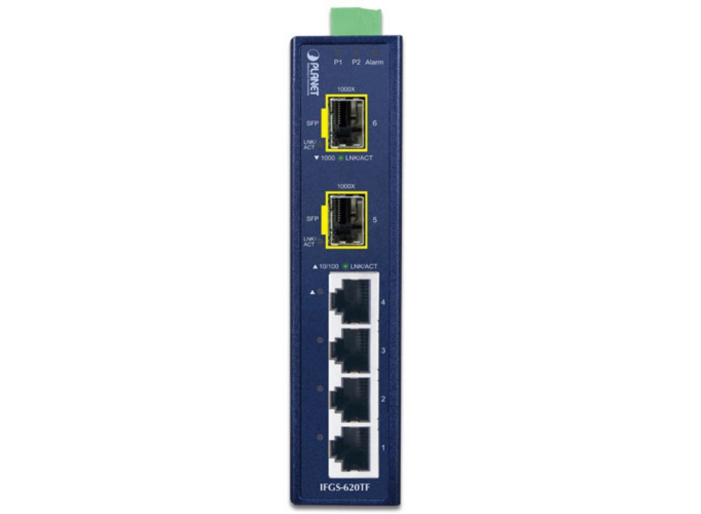 Planet Industrial 4-Port 10/100TX + 2-Port 1000X SFP Ring Ethernet Switch | IFGS-620TF Network Switch Planet