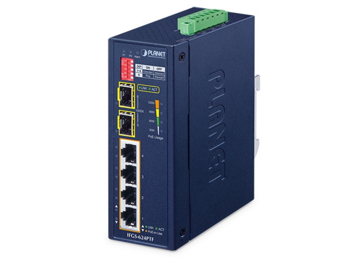 Planet Industrial 4-Port 10/100TX 802.3at PoE + 2-Port 1000X SFP Ring Ethernet Switch Network Switch Planet