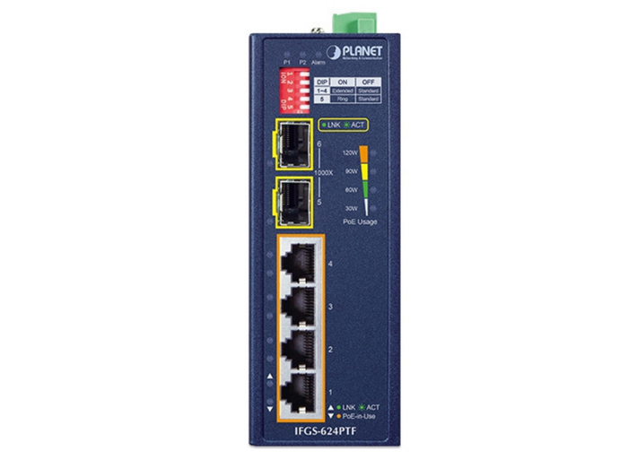 Planet Industrial 4-Port 10/100TX 802.3at PoE + 2-Port 1000X SFP Ring Ethernet Switch Network Switch Planet