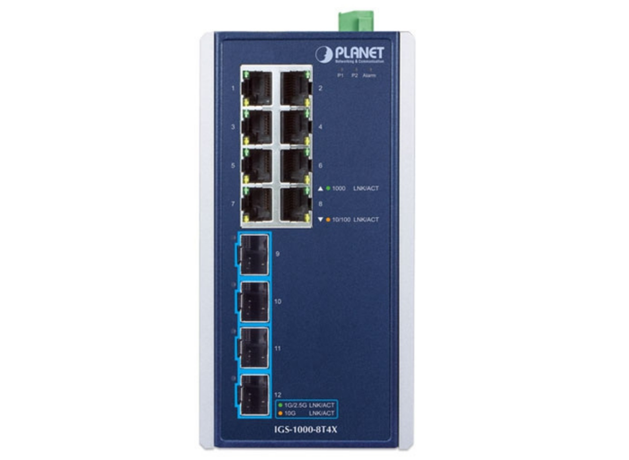 Planet Industrial 8-Port 10/100/1000T + 4-Port 10G SFP+ Ethernet Switch Network Switch Planet
