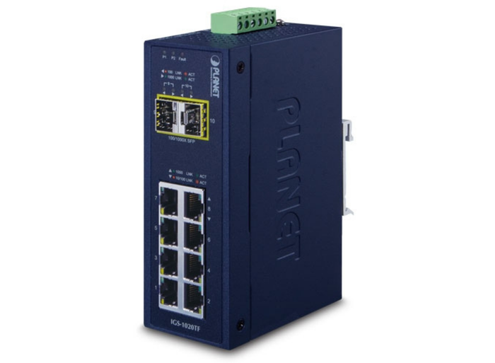 Planet Industrial 8-Port 100/1000T + 2 1000X SFP Ethernet Switch | IGS-1020TF Network Switch Planet