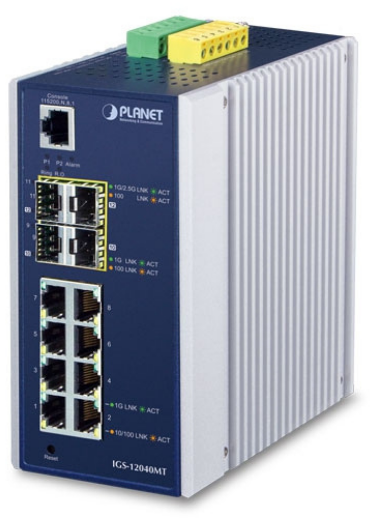 Planet Industrial L3 Managed Switch with 8xGigabit + 4xMulti-Speed SFP Uplinks | IGS-12040MT Network Switch Planet