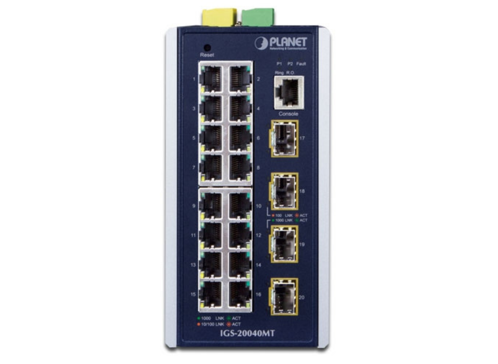 Planet Industrial L2+ 16-Port 10/100/1000T + 4-Port 100/1000X SFP Managed Switch | IGS-20040MT Network Switch Planet