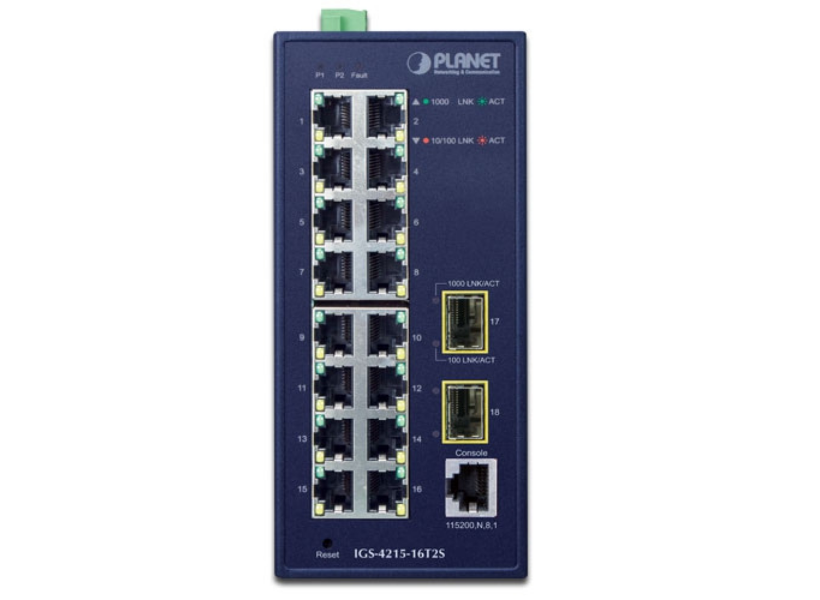 Planet Industrial L2/L4 16-Port 10/100/1000T + 2-Port 100/1000X SFP Managed Switch | IGS-4215-16T2S Network Switch Planet