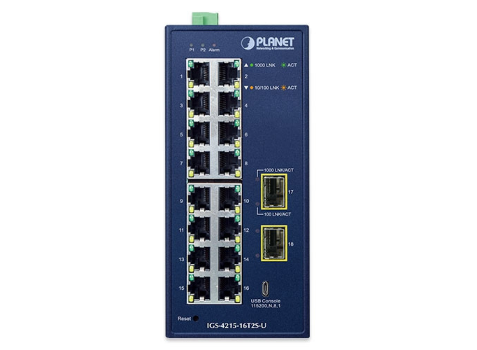 Planet Industrial L2/L4 16-Port 10/100/1000T + 2-Port 100/1000X SFP Managed Switch | IGS-4215-16T2S Network Switch Planet