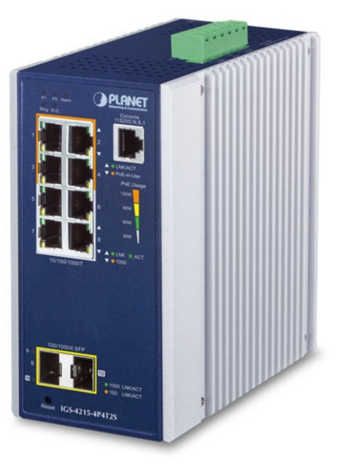 Planet Industrial 4-Port 10/100/1000T 802.3at PoE + 4-Port 10/100/1000T + 2-Port 100/1000X SFP Managed Switch | IGS-4215-4P4T2S Network Switch Planet