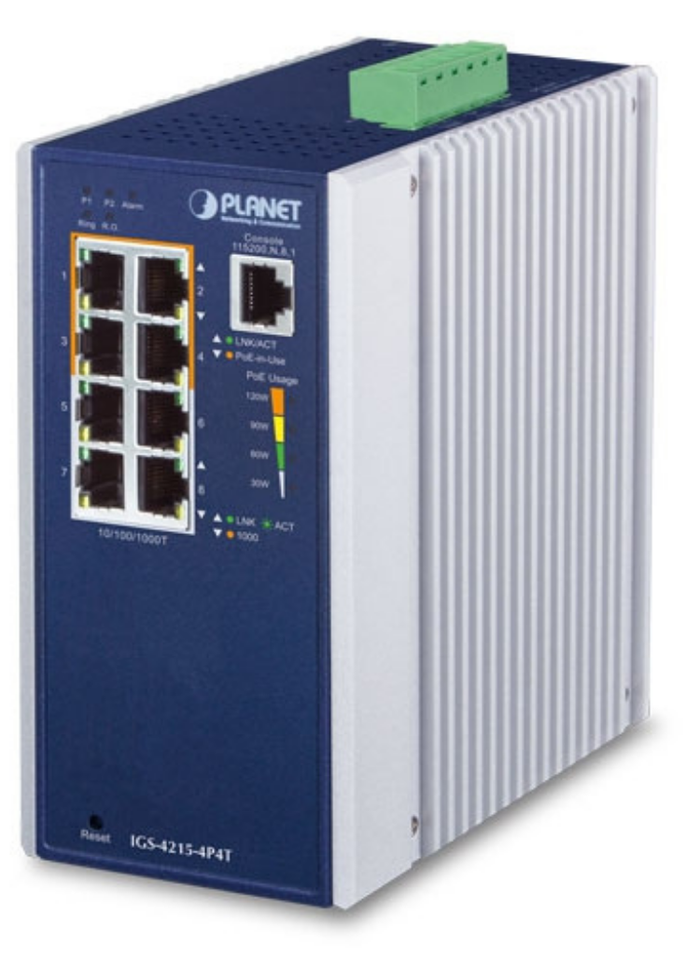Planet Industrial 4-Port 10/100/1000T 802.3at PoE + 4-Port 10/100/1000T Managed Switch | IGS-4215-4P4T Network Switch Planet