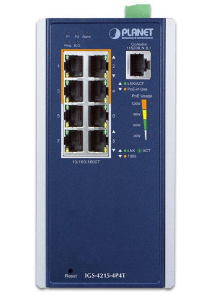 Planet Industrial 4-Port 10/100/1000T 802.3at PoE + 4-Port 10/100/1000T Managed Switch | IGS-4215-4P4T Network Switch Planet