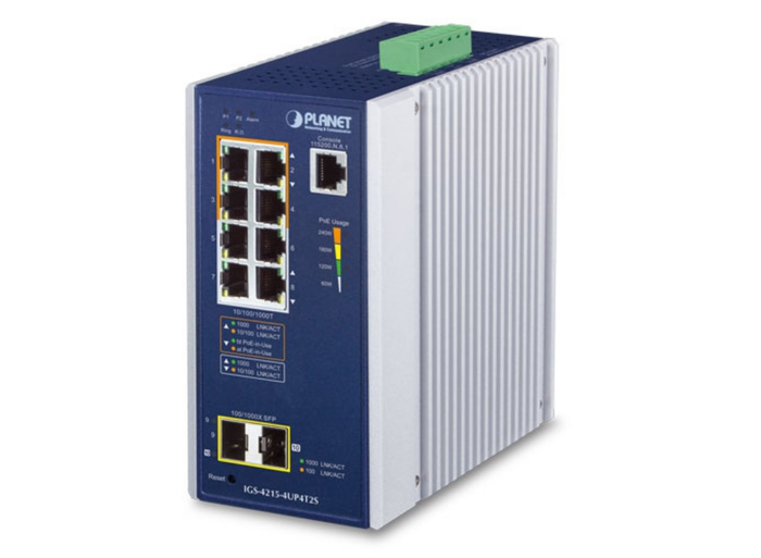 Planet Industrial 4-Port 10/100/1000T 802.3bt PoE + 4-Port 10/100/1000T + 2-Port 100/1000X SFP Managed Switch Network Switch Planet
