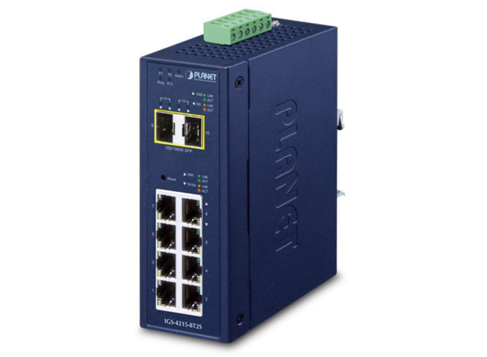 Planet Industrial L2/L4 8-Port 10/100/1000T + 2-Port 100/1000X SFP Managed Switch | IGS-4215-8T2S Network Switch Planet