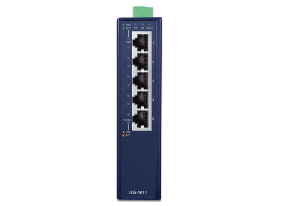 Planet 5-Port 10/100/1000T Industrial Gigabit Ethernet Switch with Wide Operating Temperature | IGS-501T Planet Network Switches Planet