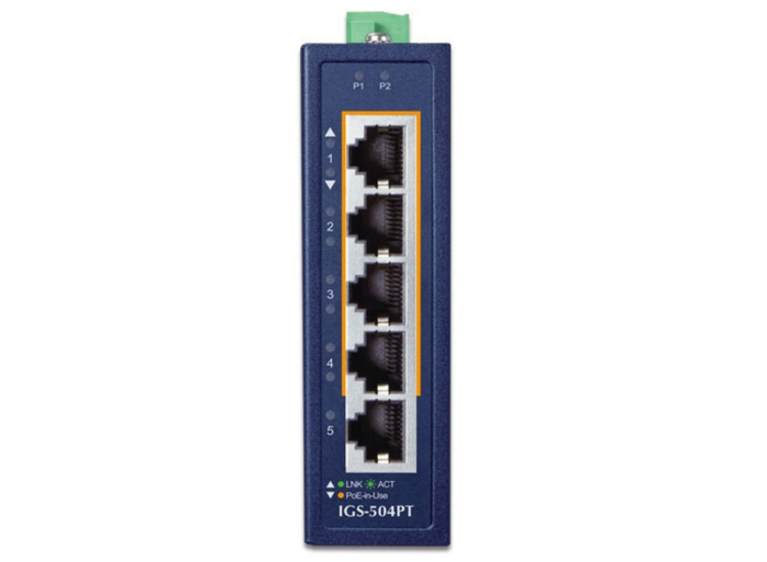 Planet Industrial PoE+ Switch 4xGigabit 120W Compact DIN-Rail | IGS-504PT Network Switch Planet
