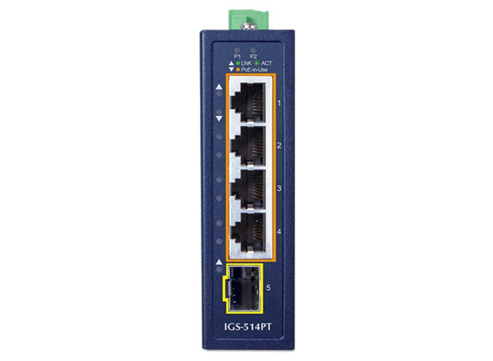Planet Compact Industrial 4-Port 10/100/1000T 802.3at PoE + 1-Port 100/1000X SFP Ethernet Switch Network Switch Planet