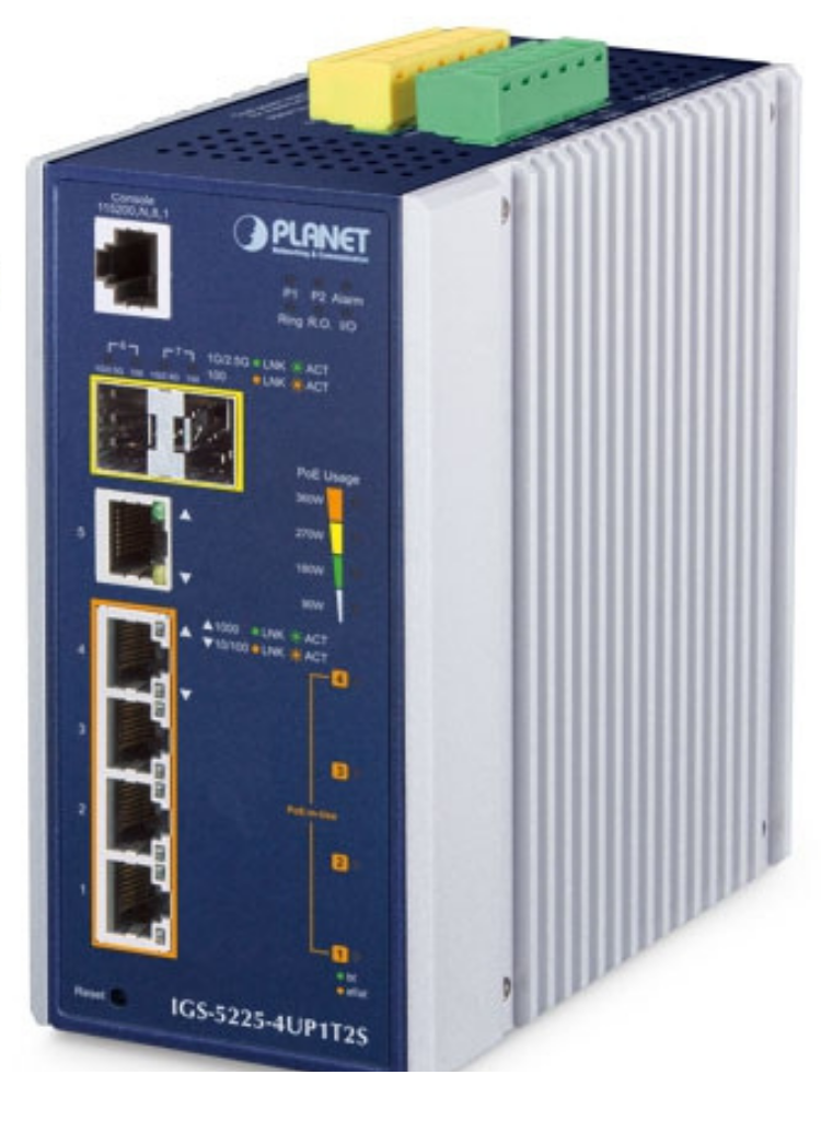 Planet IGS-5225-4UP1T2S Industrial Managed Switch 4xPoE++ 95W 1xRJ45 2xSFP Network Switch Planet