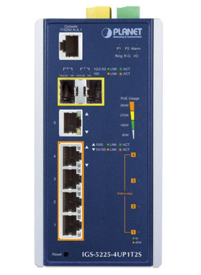 Planet IGS-5225-4UP1T2S Industrial Managed Switch 4xPoE++ 95W 1xRJ45 2xSFP Network Switch Planet