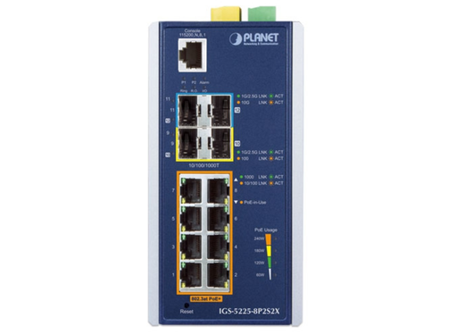 Planet 8-Port Gigabit PoE+ Industrial L3 Switch with 2×SFP & 2×10G SFP+ Uplinks | IGS-5225-8P2S2X Network Switches Planet