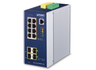 Planet Industrial L2+ 8-Port 10/100/1000T 802.3at PoE + 2-Port 100/1G SFP + 2-Port 100/1G/2.5G SFP Managed Ethernet Switch w/ 12V Booster | IGS-5225-8P4S-12V