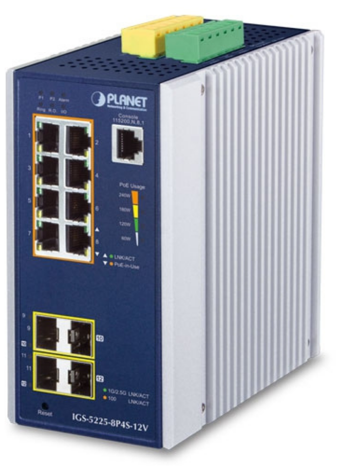 Planet IGS-5225-8P4S Industrial Managed Switch 8xPoE+ 2xSFP 2x2.5G SFP Network Switch Planet