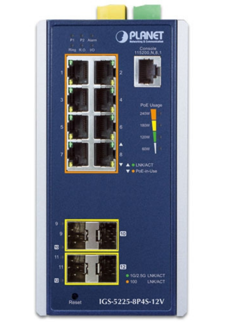 Planet IGS-5225-8P4S Industrial Managed Switch 8xPoE+ 2xSFP 2x2.5G SFP Network Switch Planet