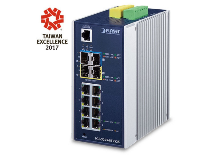 Planet Industrial L3 8-Port 10/100/1000T + 2-Port 1G/2.5G SFP + 2-Port 10G SFP+ Managed Ethernet Switch | IGS-5225-8T2S2X Network Switch Planet