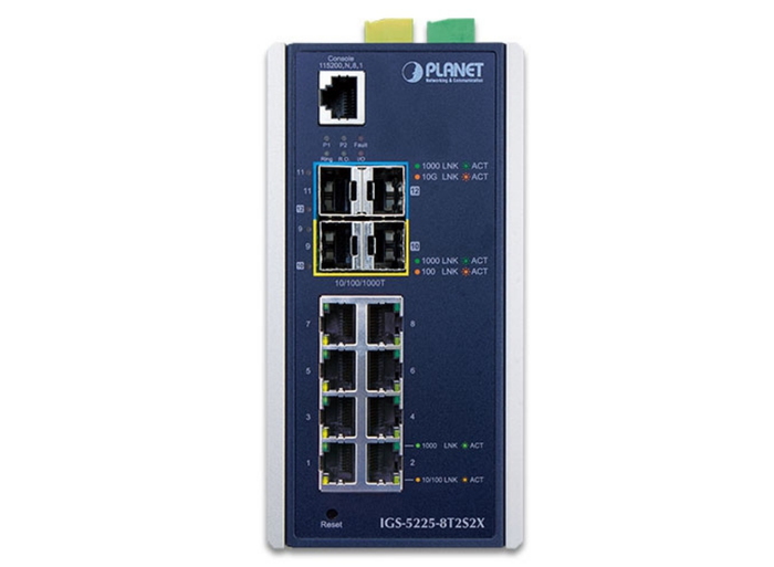 Planet Industrial L3 8-Port 10/100/1000T + 2-Port 1G/2.5G SFP + 2-Port 10G SFP+ Managed Ethernet Switch | IGS-5225-8T2S2X Network Switch Planet