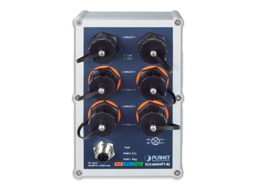 Planet Industrial IP67-rated 4-Port 10/100/1000T 802.3at PoE + 2-Port 10/100/1000T Managed Ethernet Switch | IGS-604HPT-RJ Network Switch Planet