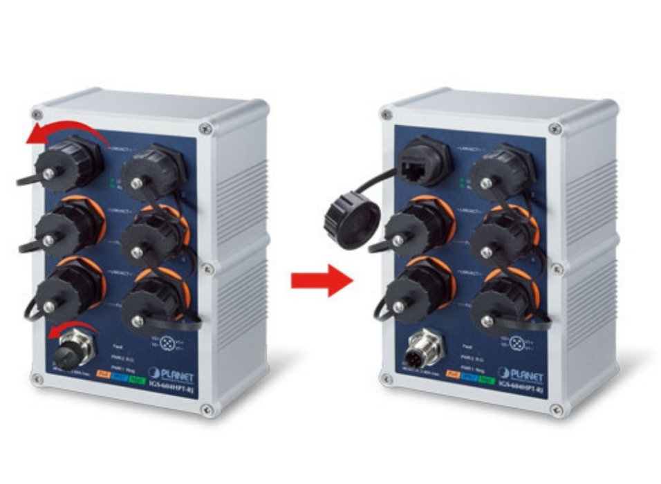 Planet Industrial IP67-rated 4-Port 10/100/1000T 802.3at PoE + 2-Port 10/100/1000T Managed Ethernet Switch | IGS-604HPT-RJ Planet Network Switches Planet