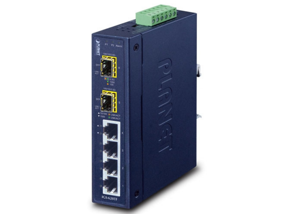 Planet Industrial 4-Port 10/100/1000BASE-T + 2-Port 100/1G/2.5GBASE-X SFP Ethernet Switch Planet Network Switches Planet