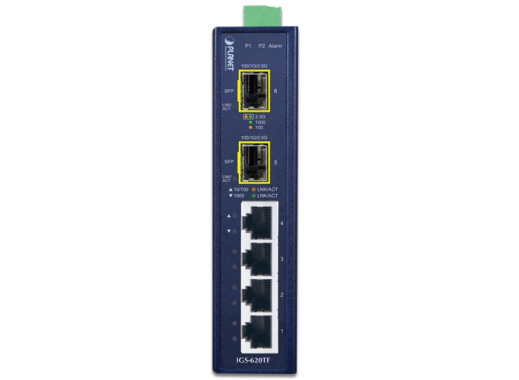 Planet Industrial 4-Port 10/100/1000BASE-T + 2-Port 100/1G/2.5GBASE-X SFP Ethernet Switch Network Switch Planet