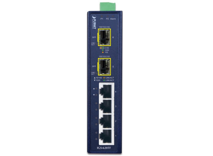 Planet Industrial 4-Port 10/100/1000BASE-T + 2-Port 100/1G/2.5GBASE-X SFP Ethernet Switch Network Switch Planet