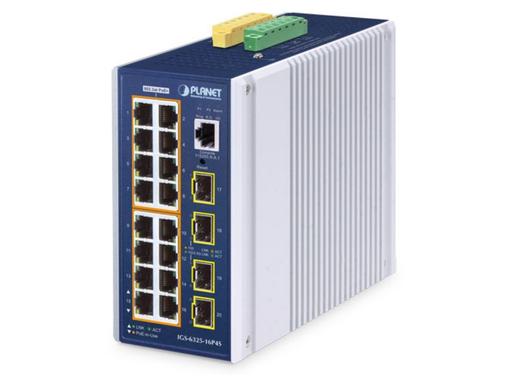 Planet Industrial L3 16-Port 10/100/1000T 802.3at PoE + 4-Port 1G/2.5G SFP Managed Ethernet Switch | IGS-6325-16P4S Network Switch Planet
