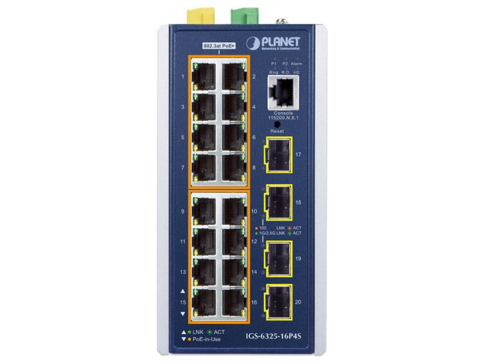 Planet Industrial L3 16-Port 10/100/1000T 802.3at PoE + 4-Port 1G/2.5G SFP Managed Ethernet Switch | IGS-6325-16P4S Network Switch Planet