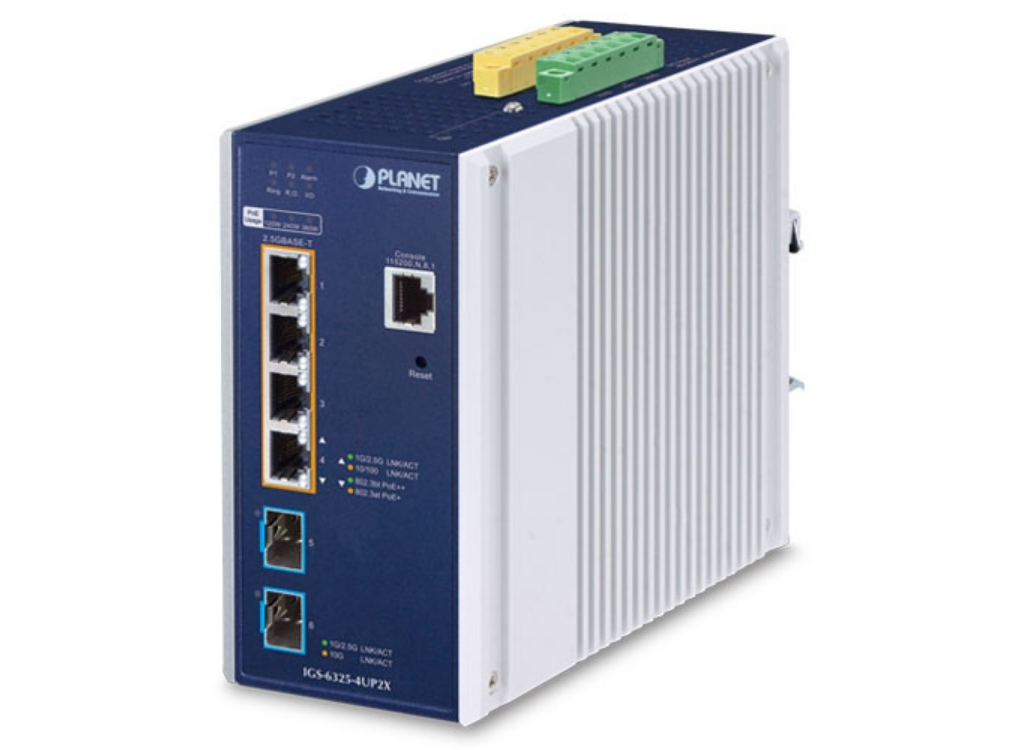 Planet Industrial L3 4-Port 2.5GBASE-T 802.3bt PoE + 2-Port 10G SFP+ Managed Ethernet Switch | IGS-6325-4UP2X Network Switch Planet