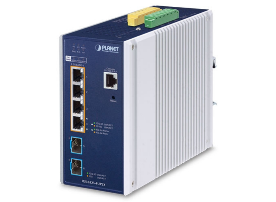 Planet Industrial L3 4-Port 2.5GBASE-T 802.3bt PoE + 2-Port 10G SFP+ Managed Ethernet Switch | IGS-6325-4UP2X Planet Network Switches Planet