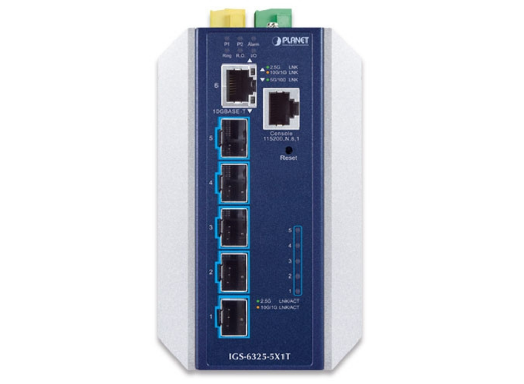 Planet Industrial 10G L3 Managed Switch with 5×10G SFP+ & 1×10GBASE-T | IGS-6325-5X1T Network Switch Planet
