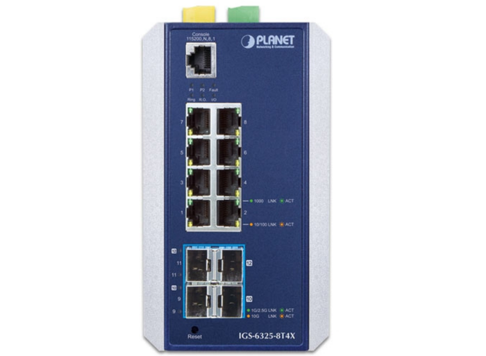 Planet Industrial L3 8-Port 10/100/1000T + 4-Port 10G SFP+ Managed Ethernet Switch | IGS-6325-8T4X Network Switch Planet
