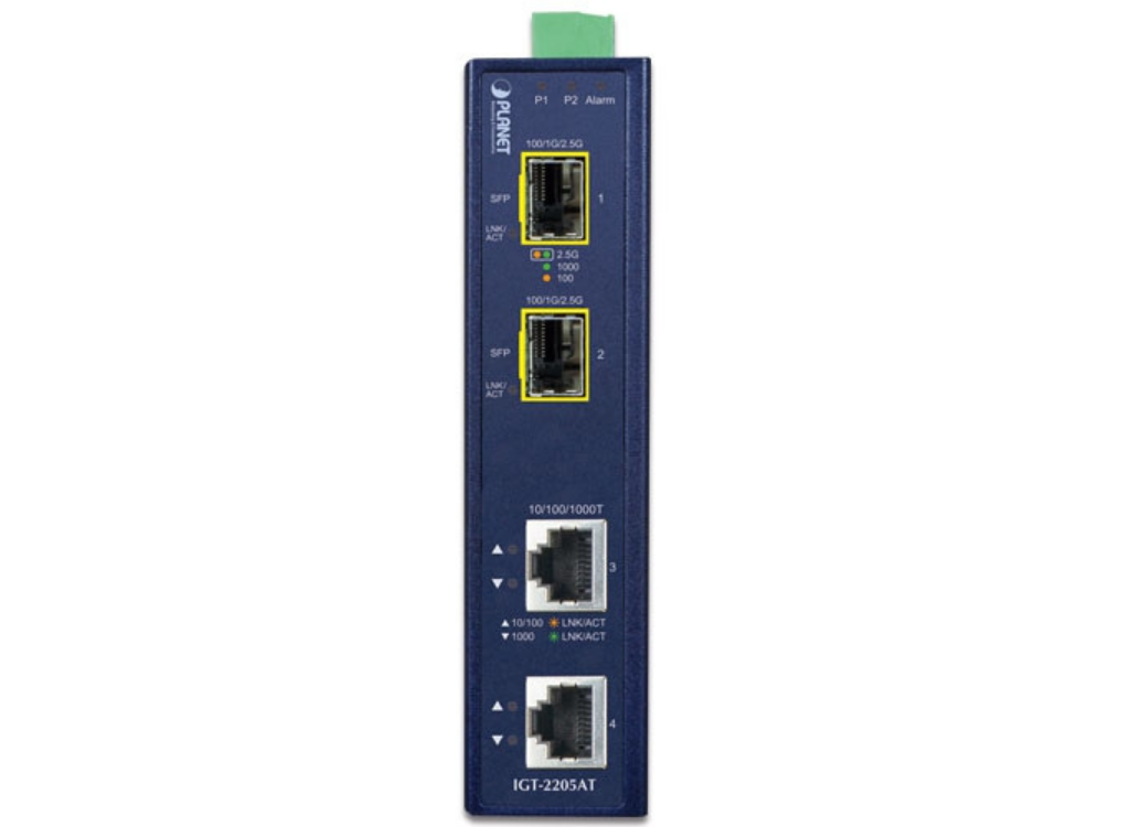 Planet Industrial 2-port 10/100/1000T to 2-port 100/1000/2500X SFP Media Converter | IGT-2205AT Adapter / Converter Planet