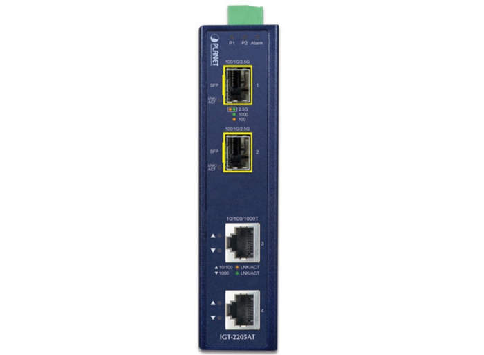 Planet Industrial 2-port 10/100/1000T to 2-port 100/1000/2500X SFP Media Converter | IGT-2205AT Adapter / Converter Planet