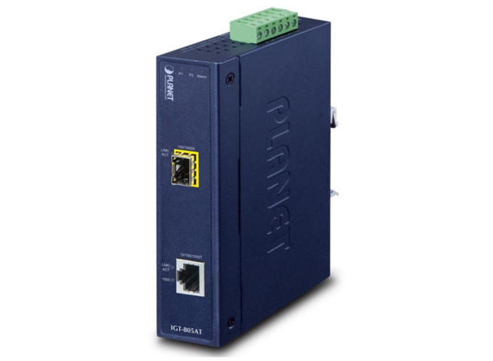 Planet Industrial 10/100/1000BASE-T to 100/1000BASE-X SFP Media Converter | IGT-805AT Video Signal Converter Planet