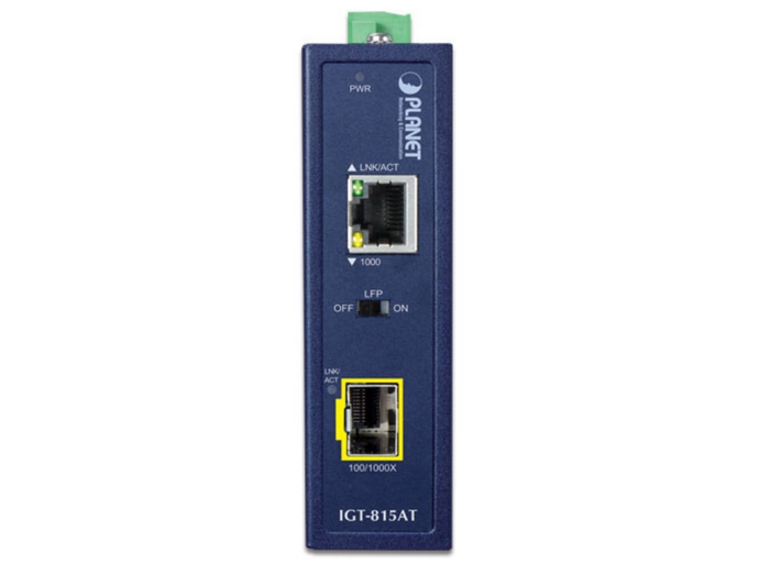 Planet Industrial Compact 100/1000BASE-X to 10/100/1000BASE-T Media Converter | IGT-815AT Video Signal Converter Planet