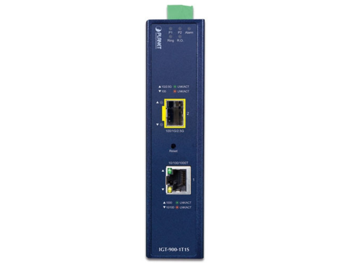 Planet Industrial 1-Port 10/100/1000T + 1-Port 100/1000/2500X SFP Managed Media Converter Adapter / Converter Planet