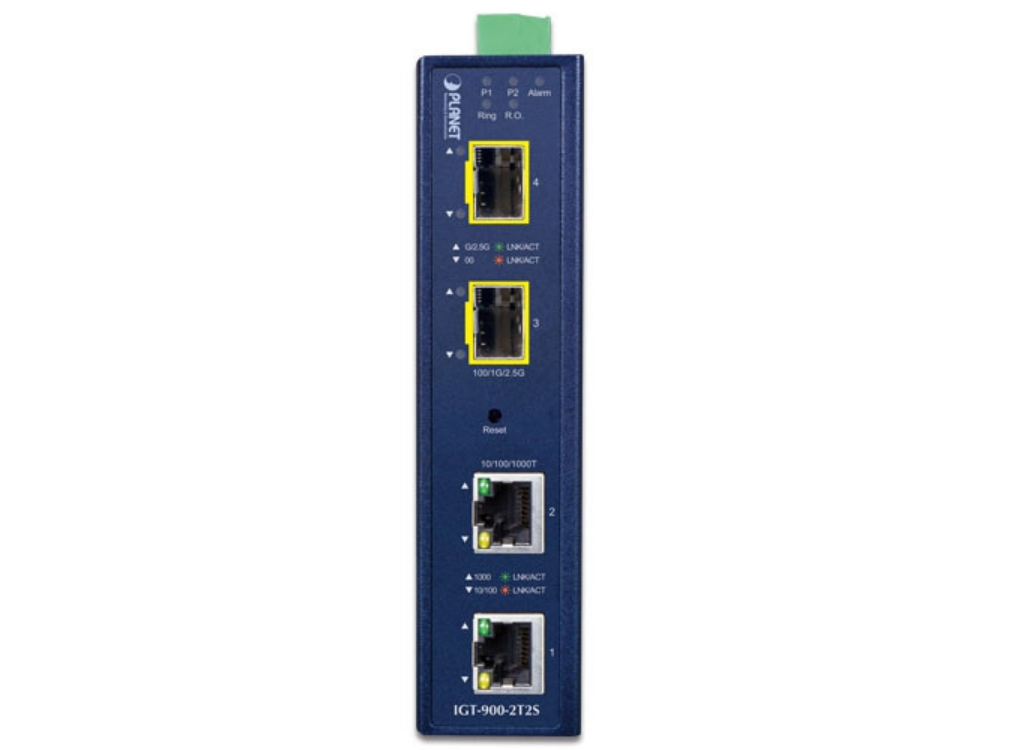 Planet Industrial 2-Port 10/100/1000T + 2-Port 100/1000/2500X SFP Managed Media Converter | IGT-900-2T2S Video Signal Converter Planet